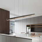 Modern Luxury Long Rectangle Water Ripple Copper Glass LED Pendant Light Island Light For Dining Room