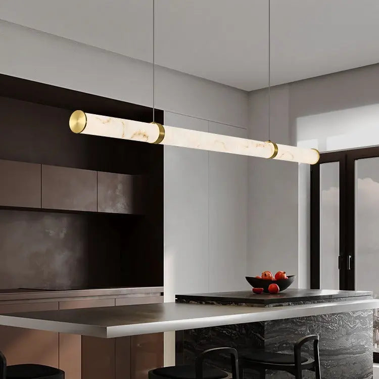 Modern Luxury Cylinder Long Textured Iron Faux Dolomite LED Pendant Light Island Light for Dining Room Lumendat