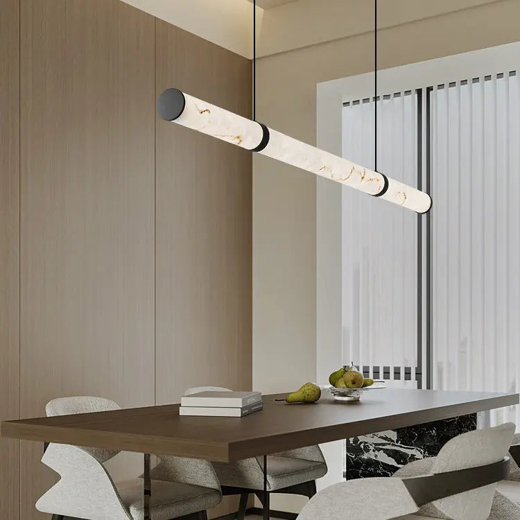 Modern Luxury Cylinder Long Textured Iron Faux Dolomite LED Pendant Light Island Light for Dining Room Lumendat