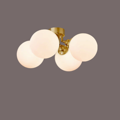 Contemporary Scandinavian Orb Branch Copper Glass 3/4 Light Semi-flush Mount Ceiling Light for Living Room