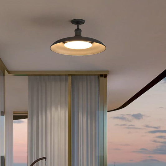 Traditional Vintage Waterproof Flared Cylinder Disc Base Iron 1-light Semi-flush Mount Ceiling Light for Outdoor Patio