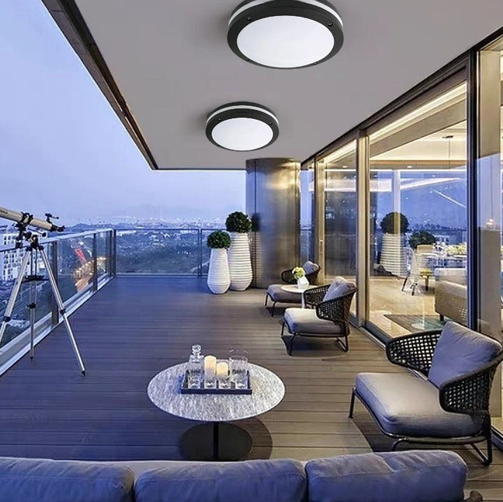 Modern Minimalist Waterproof Round Ring Stripe Aluminum Pc LED Flush Mount Ceiling Light for Outdoor Patio