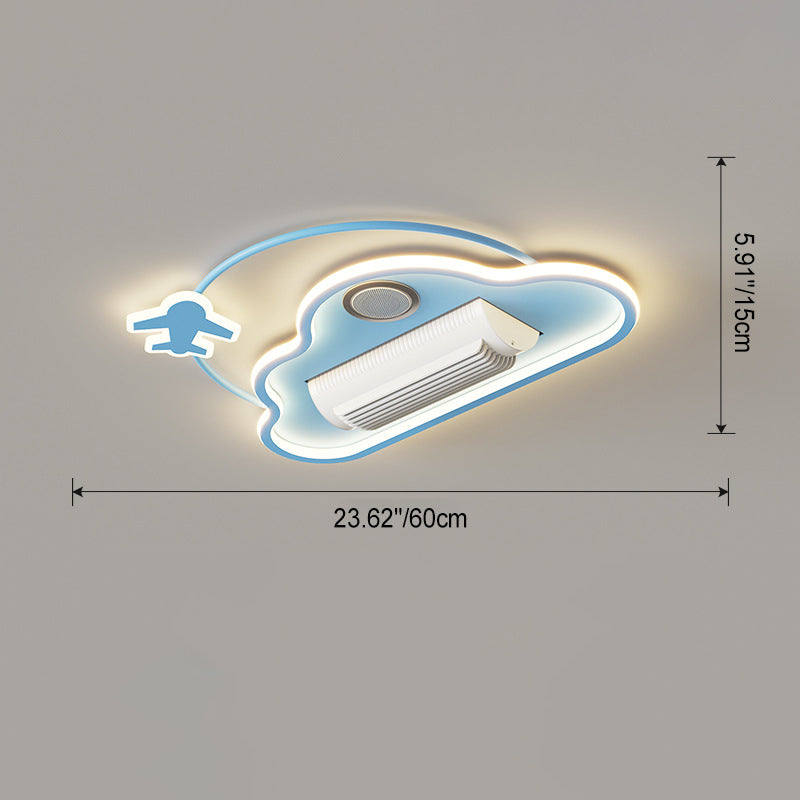 Lumendat Contemporary Creative Cartoon Kids Airplane Clouds Aluminum Iron Acrylic LED Flush Mount Ceiling Fan Light For Bedroom Lumendat