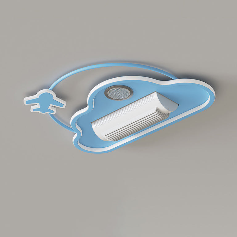 Lumendat Contemporary Creative Cartoon Kids Airplane Clouds Aluminum Iron Acrylic LED Flush Mount Ceiling Fan Light For Bedroom Lumendat
