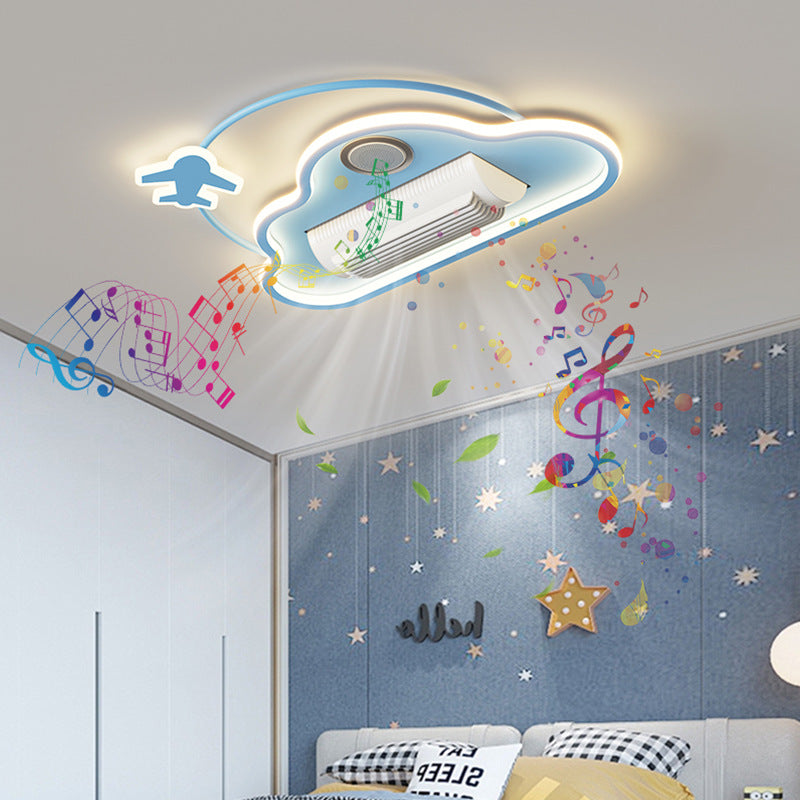 Lumendat Contemporary Creative Cartoon Kids Airplane Clouds Aluminum Iron Acrylic LED Flush Mount Ceiling Fan Light For Bedroom Lumendat