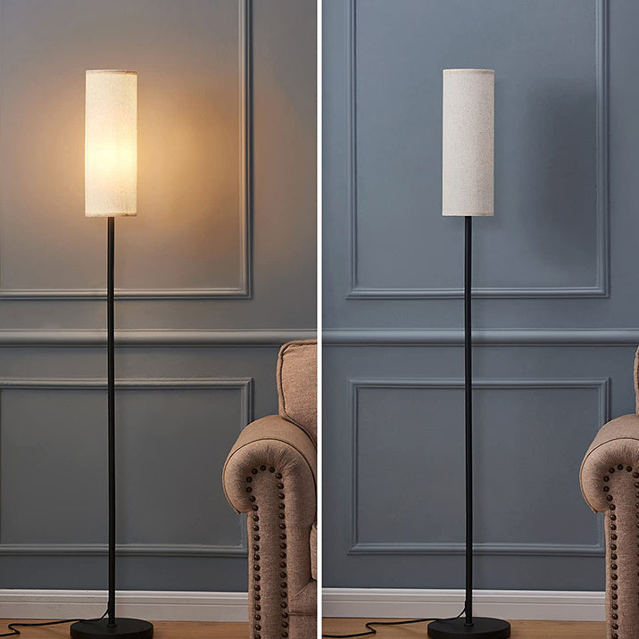 Modern Minimalist Cylinder Long Rod Iron Fabric 1-Light Standing Floor Lamp For Bedroom Lumendat