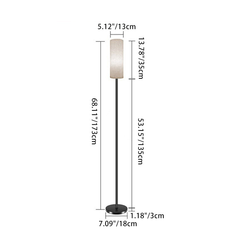 Modern Minimalist Cylinder Long Rod Iron Fabric 1-Light Standing Floor Lamp For Bedroom Lumendat