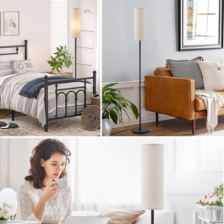 Modern Minimalist Cylinder Long Rod Iron Fabric 1-Light Standing Floor Lamp For Bedroom Lumendat