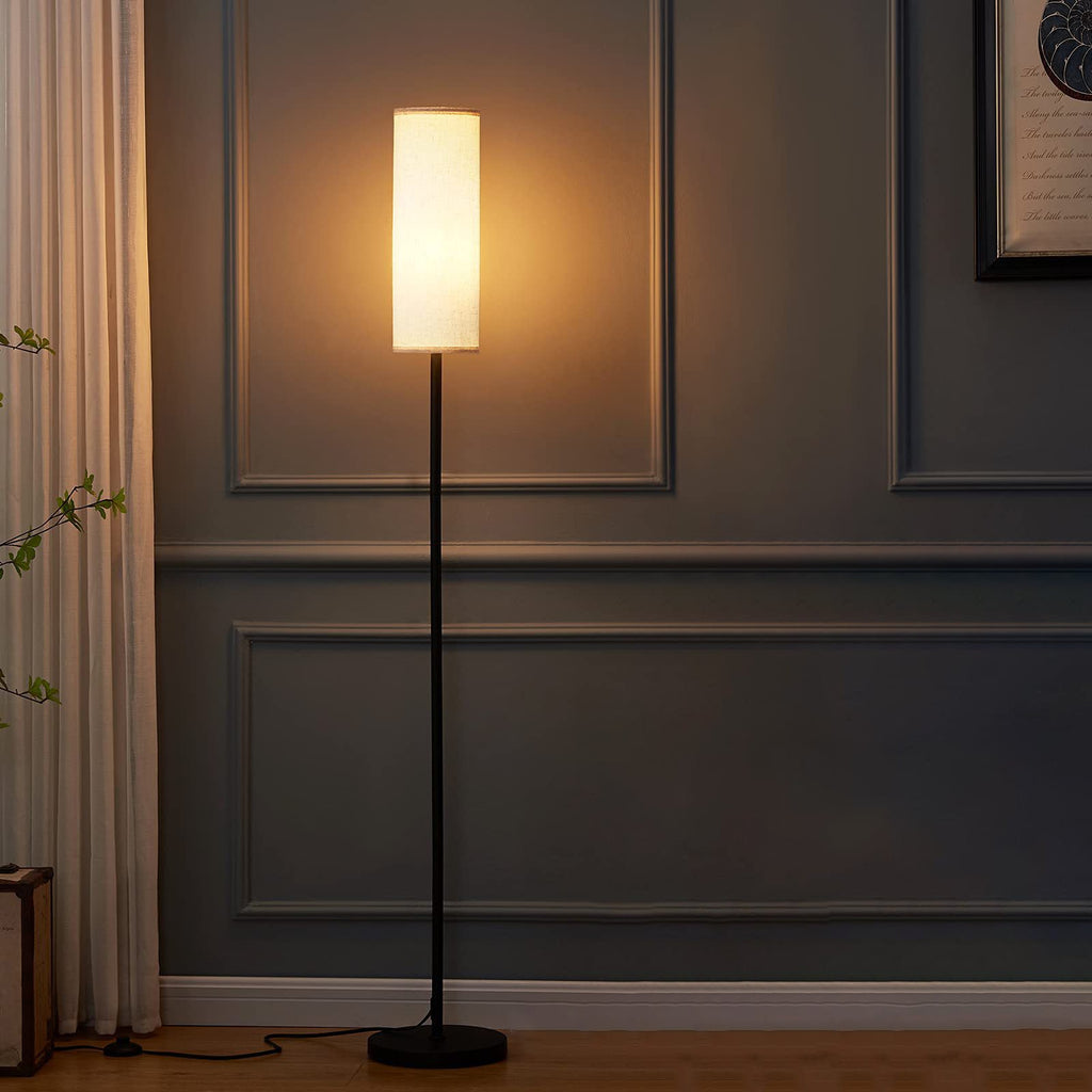 Modern Minimalist Cylinder Long Rod Iron Fabric 1-Light Standing Floor Lamp For Bedroom Lumendat