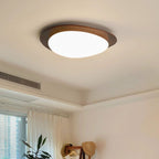 Traditional French Pebble Oval Solid Wood Acrylic LED Flush Mount Ceiling Light For Living Room