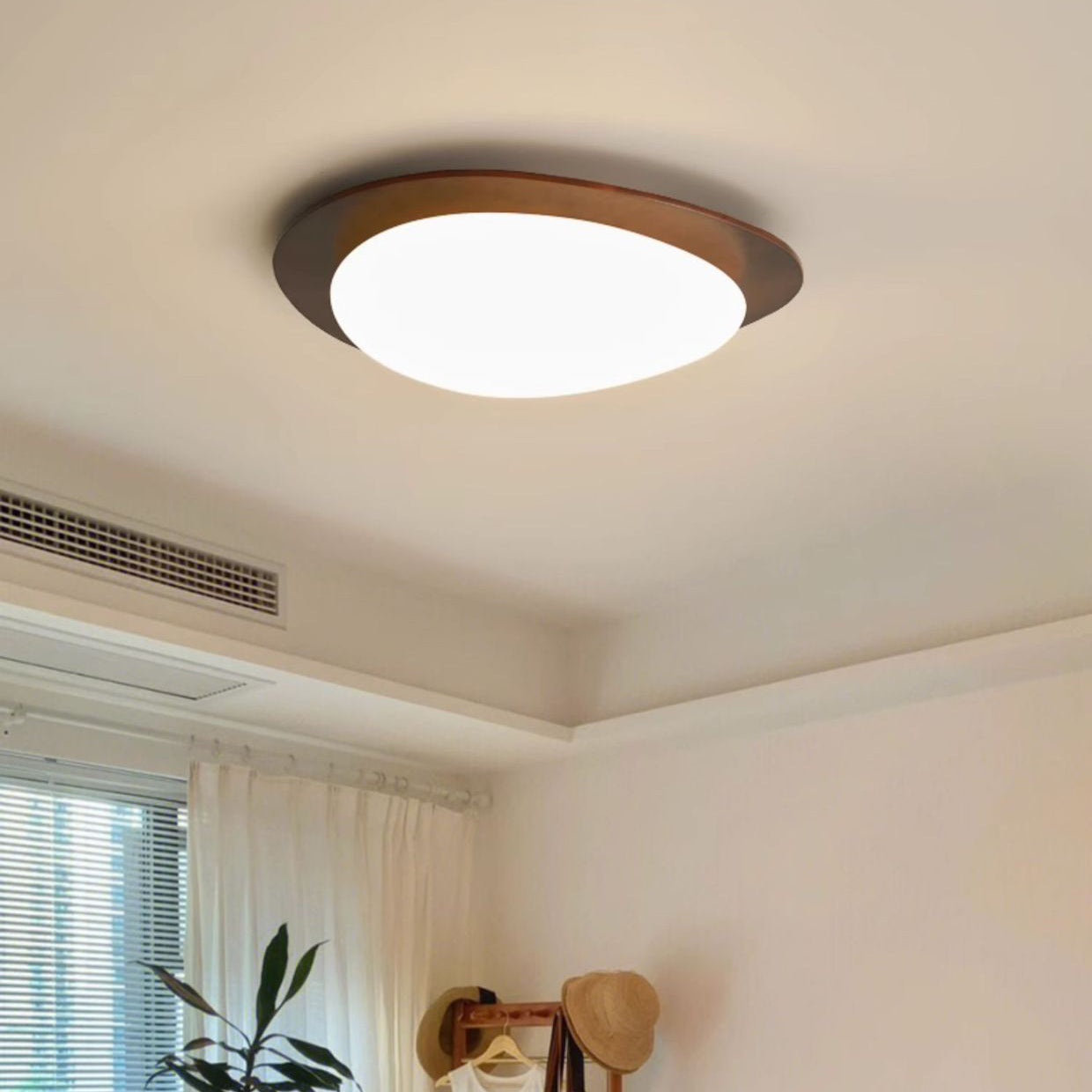Traditional French Pebble Oval Solid Wood Acrylic LED Flush Mount Ceiling Light For Living Room