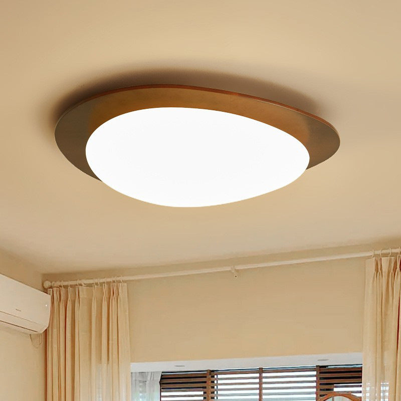 Traditional French Pebble Oval Solid Wood Acrylic LED Flush Mount Ceiling Light For Living Room
