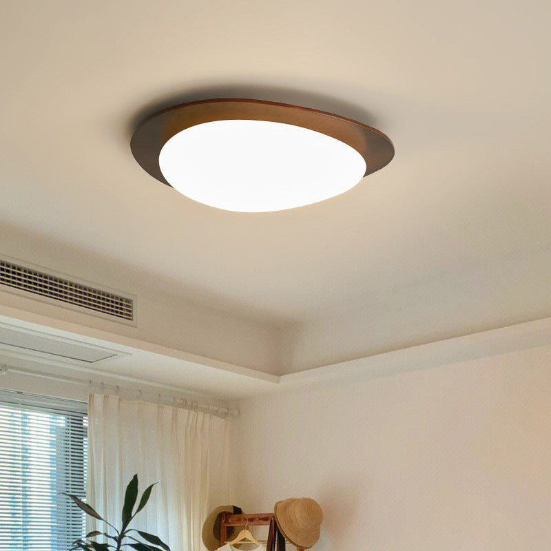 Traditional French Pebble Oval Solid Wood Acrylic LED Flush Mount Ceiling Light For Living Room