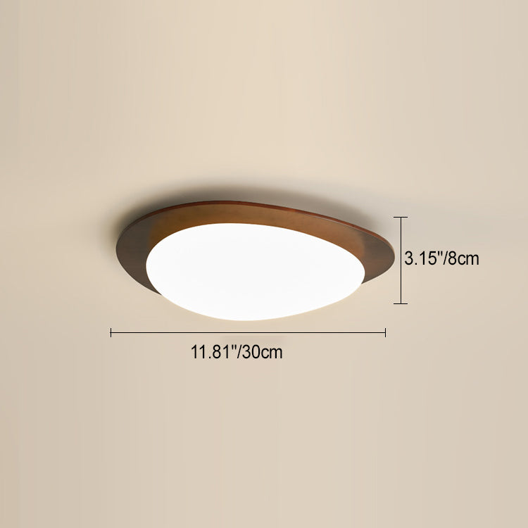 Traditional French Pebble Oval Solid Wood Acrylic LED Flush Mount Ceiling Light For Living Room