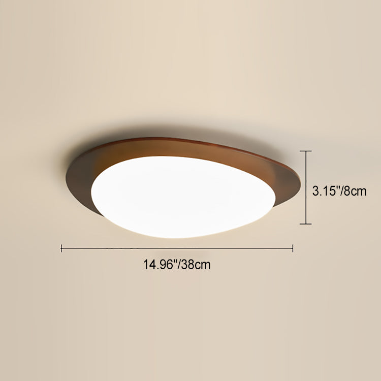 Traditional French Pebble Oval Solid Wood Acrylic LED Flush Mount Ceiling Light For Living Room