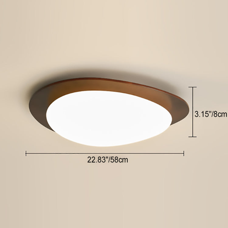 Traditional French Pebble Oval Solid Wood Acrylic LED Flush Mount Ceiling Light For Living Room