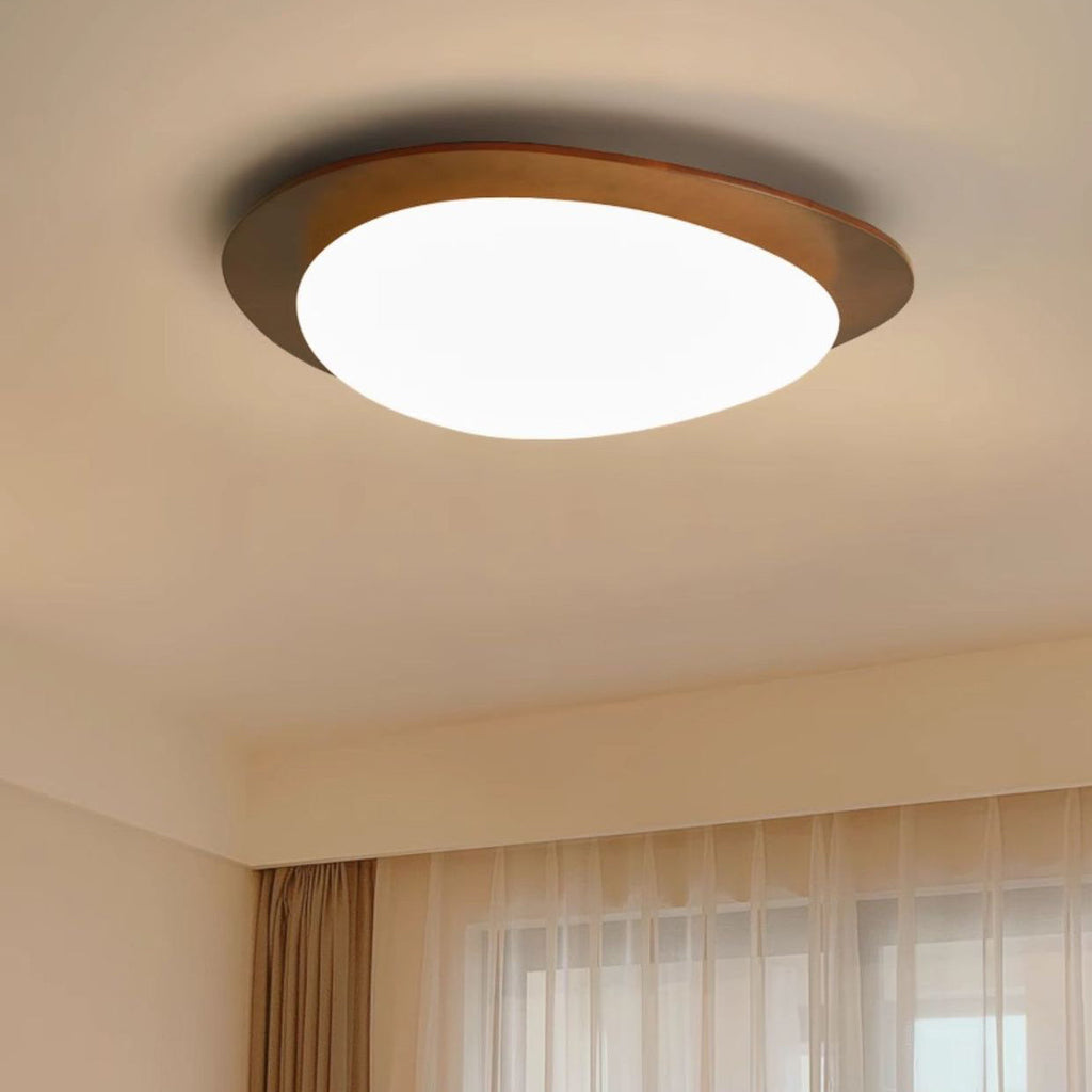 Traditional French Pebble Oval Solid Wood Acrylic LED Flush Mount Ceiling Light For Living Room