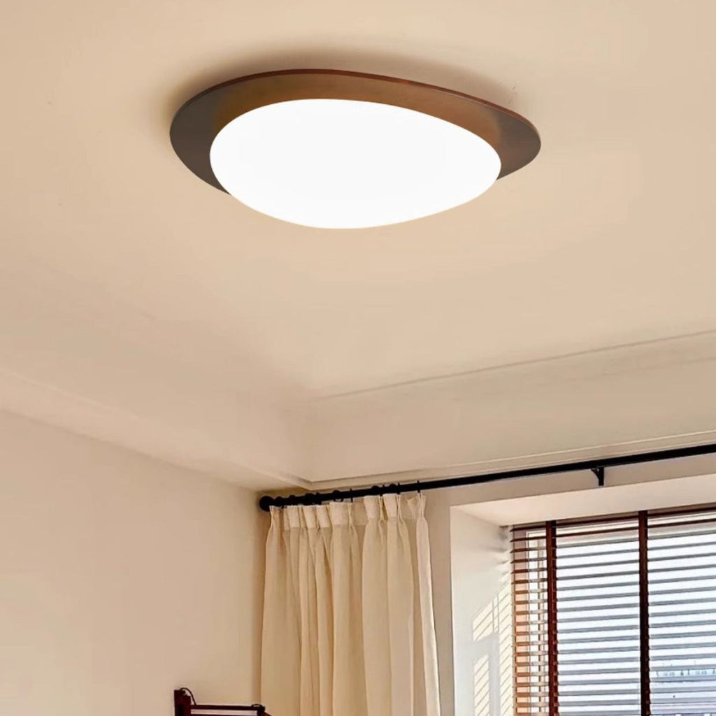 Traditional French Pebble Oval Solid Wood Acrylic LED Flush Mount Ceiling Light For Living Room