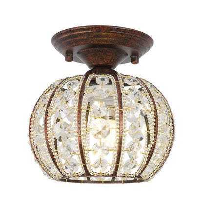 Contemporary Scandinavian Oval Hollow Crushed Flower Disc Base Iron Crystal 1-Light Semi-Flush Mount Ceiling Light For Living Room