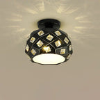 Contemporary Scandinavian Pineapple Crushed Diamonds Disc Base Metal Crystal 1-Light Semi-Flush Mount Ceiling Light For Living Room