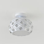 Contemporary Scandinavian Pineapple Crushed Diamonds Disc Base Metal Crystal 1-Light Semi-Flush Mount Ceiling Light For Living Room