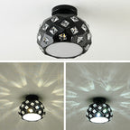 Contemporary Scandinavian Pineapple Crushed Diamonds Disc Base Metal Crystal 1-Light Semi-Flush Mount Ceiling Light For Living Room