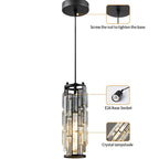 Contemporary Industrial Style Cylinder Long Tube Rectangle Disc Base Iron Crystal 1-light Pendant Light for Living Room BulbSquare