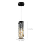 Contemporary Industrial Style Cylinder Long Tube Rectangle Disc Base Iron Crystal 1-light Pendant Light for Living Room BulbSquare