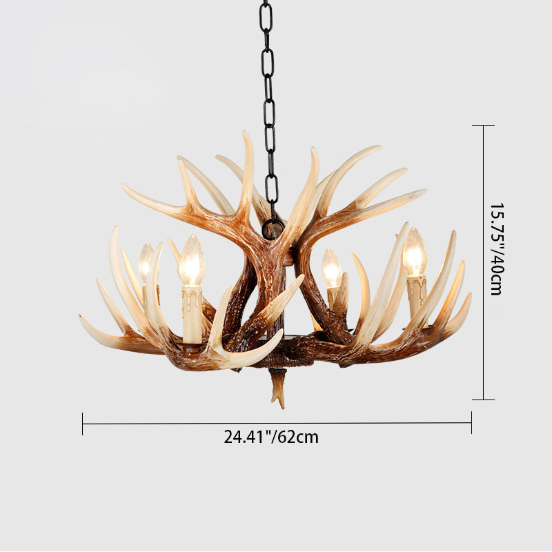 Traditional Vintage Antler Branch Sconce Resin Pvc 4/6 Light Chandelier for Living Room