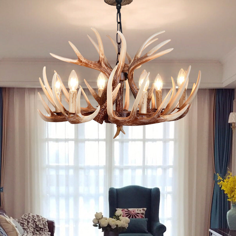 Traditional Vintage Antler Branch Sconce Resin Pvc 4/6 Light Chandelier for Living Room