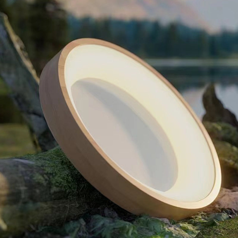 Contemporary Scandinavian Circle Wood Grain Wood Acrylic LED Flush Mount Ceiling Light for Living Room