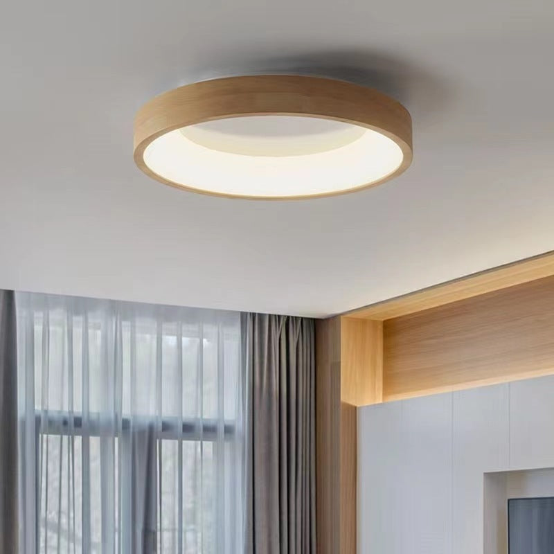 Contemporary Scandinavian Circle Wood Grain Wood Acrylic LED Flush Mount Ceiling Light for Living Room