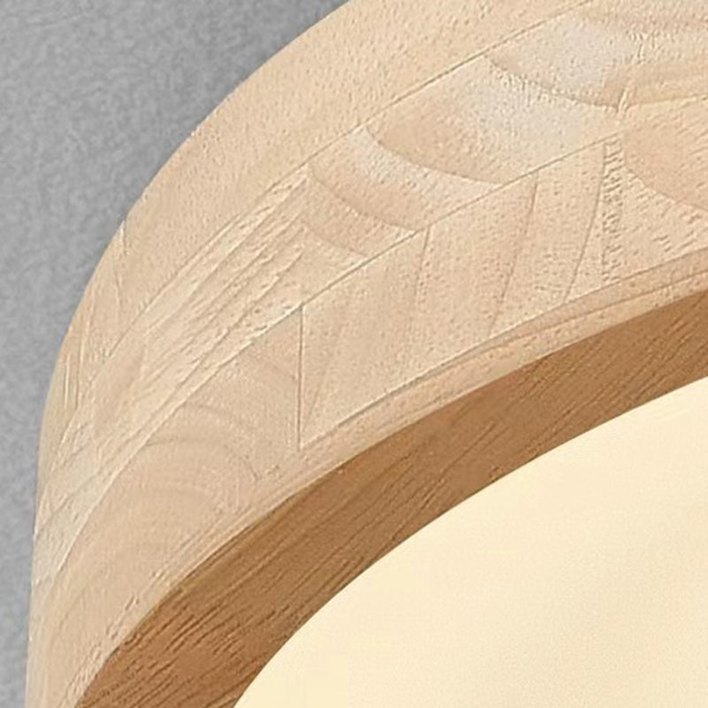 Contemporary Scandinavian Circle Wood Grain Wood Acrylic LED Flush Mount Ceiling Light for Living Room