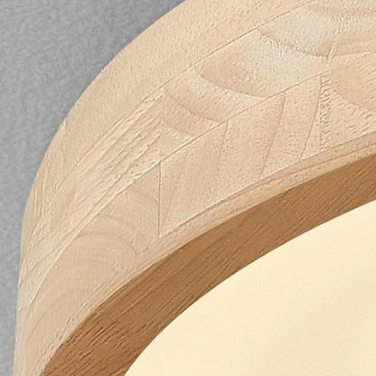 Contemporary Scandinavian Circle Wood Grain Wood Acrylic LED Flush Mount Ceiling Light for Living Room