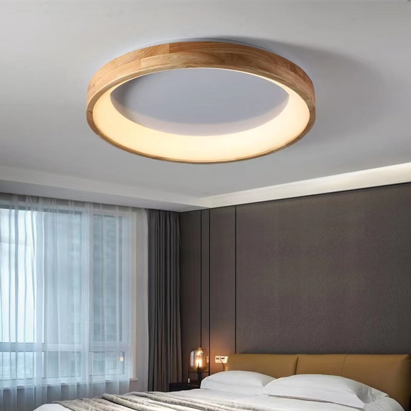 Contemporary Scandinavian Circle Wood Grain Wood Acrylic LED Flush Mount Ceiling Light for Living Room
