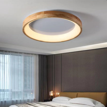 Contemporary Scandinavian Circle Wood Grain Wood Acrylic LED Flush Mount Ceiling Light for Living Room