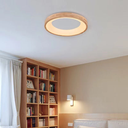 Contemporary Scandinavian Circle Wood Grain Wood Acrylic LED Flush Mount Ceiling Light for Living Room