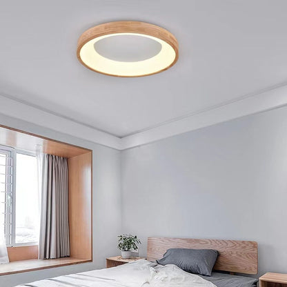 Contemporary Scandinavian Circle Wood Grain Wood Acrylic LED Flush Mount Ceiling Light for Living Room