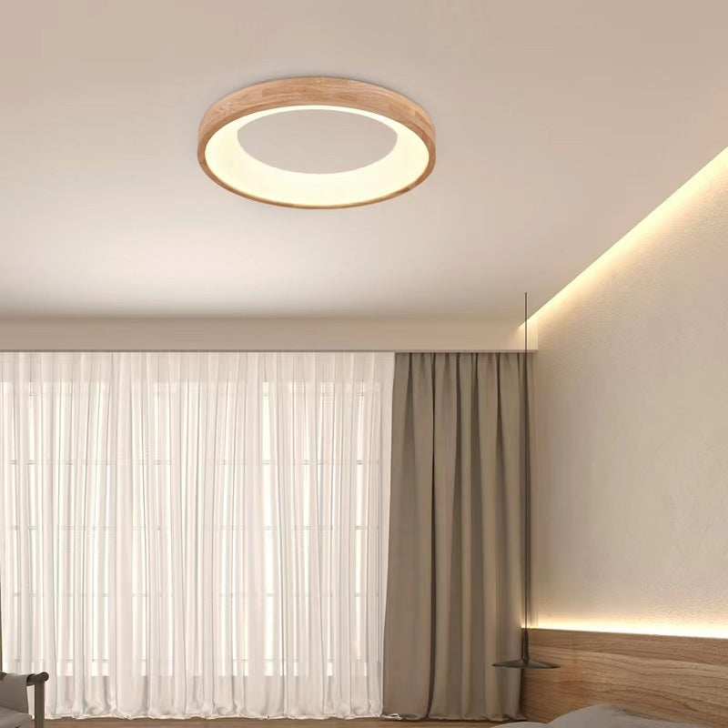 Contemporary Scandinavian Circle Wood Grain Wood Acrylic LED Flush Mount Ceiling Light for Living Room
