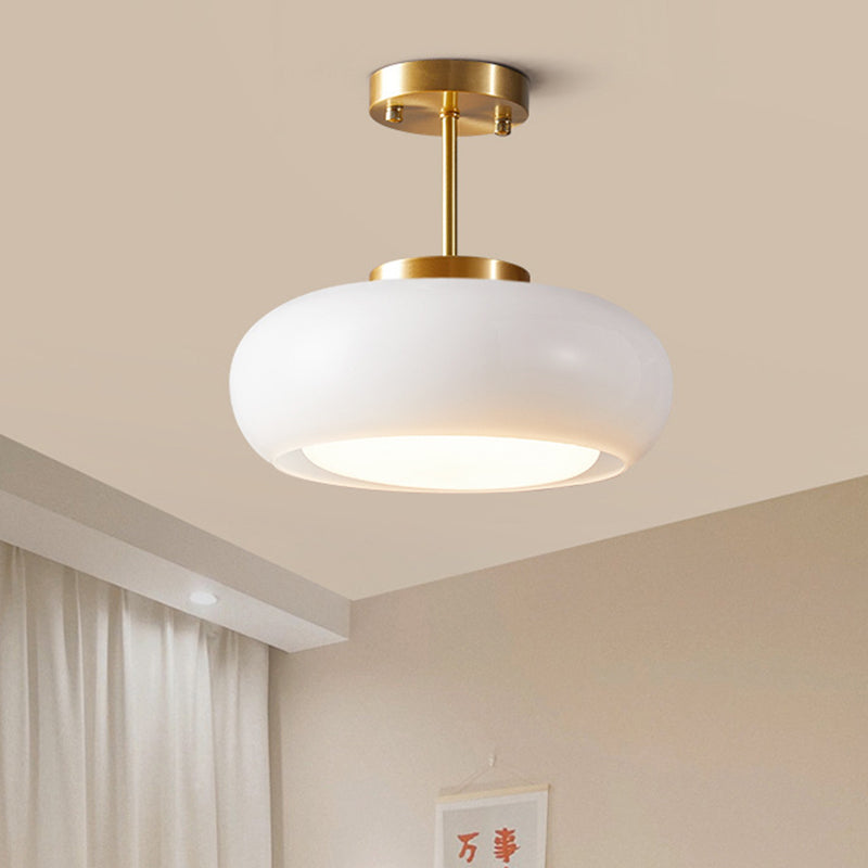 Contemporary Scandinavian Persimmon Oval Disc Base Iron Glass 1-light Pendant Light for Living Room BulbSquare