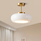 Contemporary Scandinavian Persimmon Oval Disc Base Iron Glass 1-light Pendant Light for Living Room BulbSquare