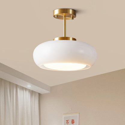 Contemporary Scandinavian Persimmon Oval Disc Base Iron Glass 1-Light Pendant Light For Living Room