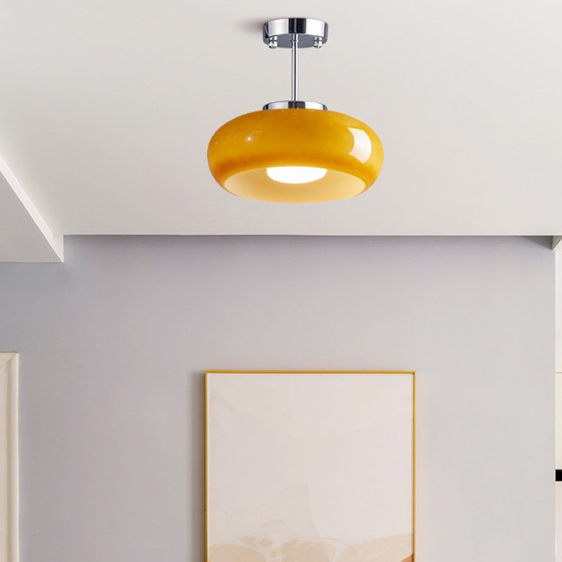 Contemporary Scandinavian Persimmon Oval Disc Base Iron Glass 1-light Pendant Light for Living Room BulbSquare