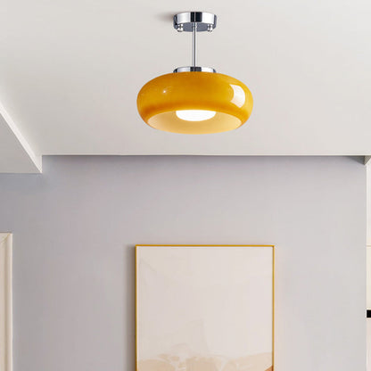 Contemporary Scandinavian Persimmon Oval Disc Base Iron Glass 1-Light Pendant Light For Living Room