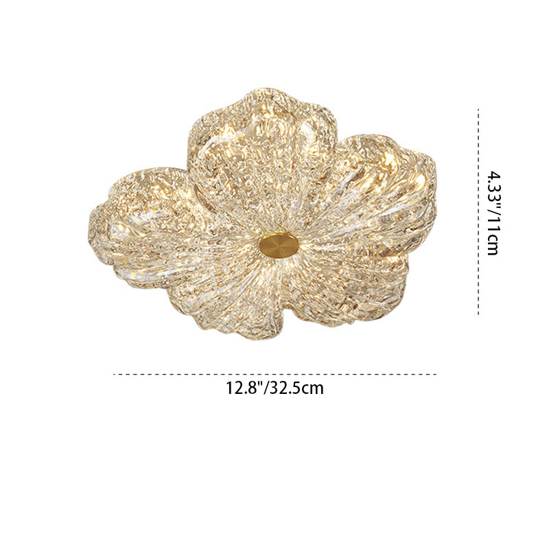 Modern Luxury Warm Flower Full Copper Resin Gold Foil LED Flush Mount Ceiling Light for Living Room