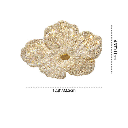 Modern Luxury Warm Flower Full Copper Resin Gold Foil LED Flush Mount Ceiling Light for Living Room
