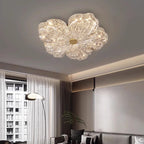 Modern Luxury Warm Flower Full Copper Resin Gold Foil LED Flush Mount Ceiling Light for Living Room
