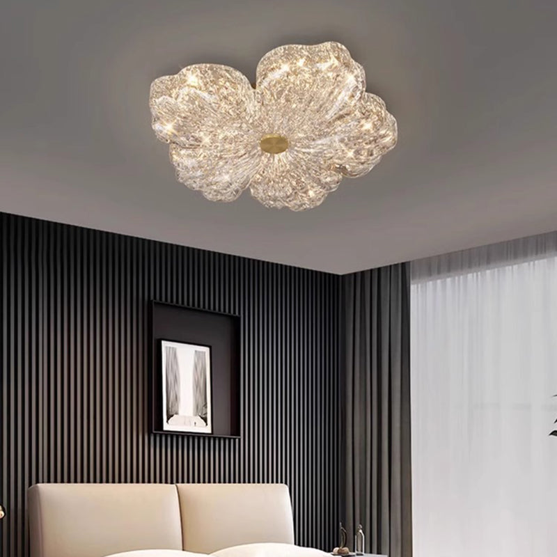 Modern Luxury Warm Flower Full Copper Resin Gold Foil LED Flush Mount Ceiling Light for Living Room