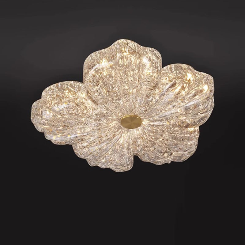 Modern Luxury Warm Flower Full Copper Resin Gold Foil LED Flush Mount Ceiling Light for Living Room