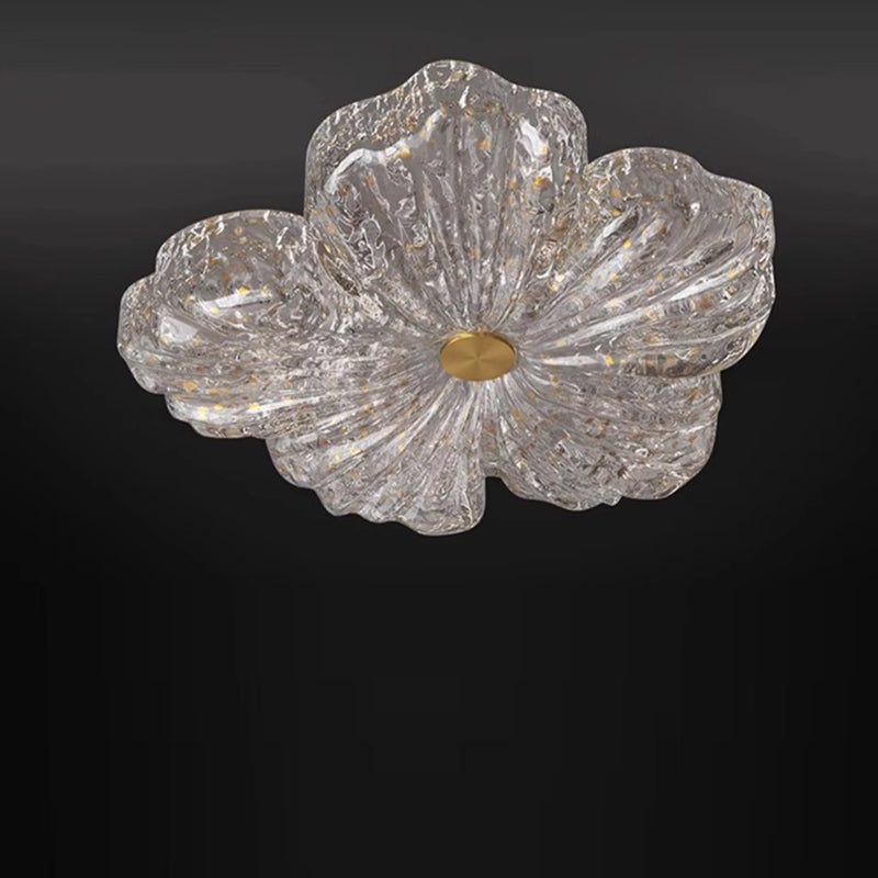 Modern Luxury Warm Flower Full Copper Resin Gold Foil LED Flush Mount Ceiling Light for Living Room